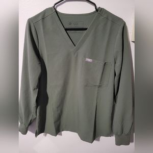 Figs long sleeve scrub top moss green small